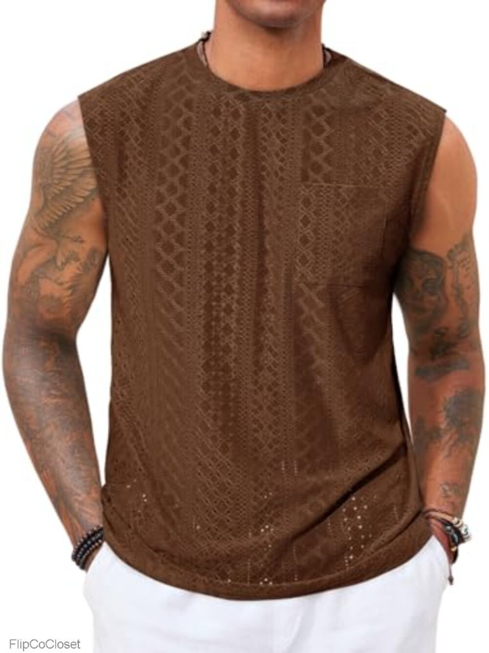 Mens Sleeveless Tank Top Loose Fit Casual Summer Beach Knit Crewneck